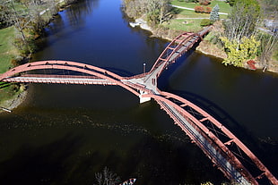 brown steel link bridge, nature, landscape, water, trees HD wallpaper