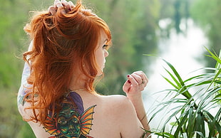 woman wearing back tattoo HD wallpaper