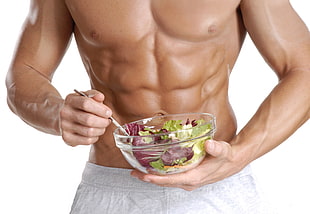 bowl of vegetable salad, men, salad, muscles, model HD wallpaper