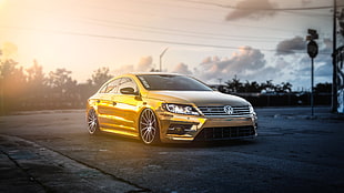 gold Volkswagen sedan, Volkswagen, car, gold