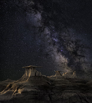 rocky mountain under starry night during nighttime