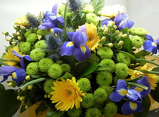 yellow and purple flower bouquet