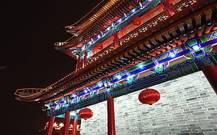 red and blue Ancient Palace HD wallpaper