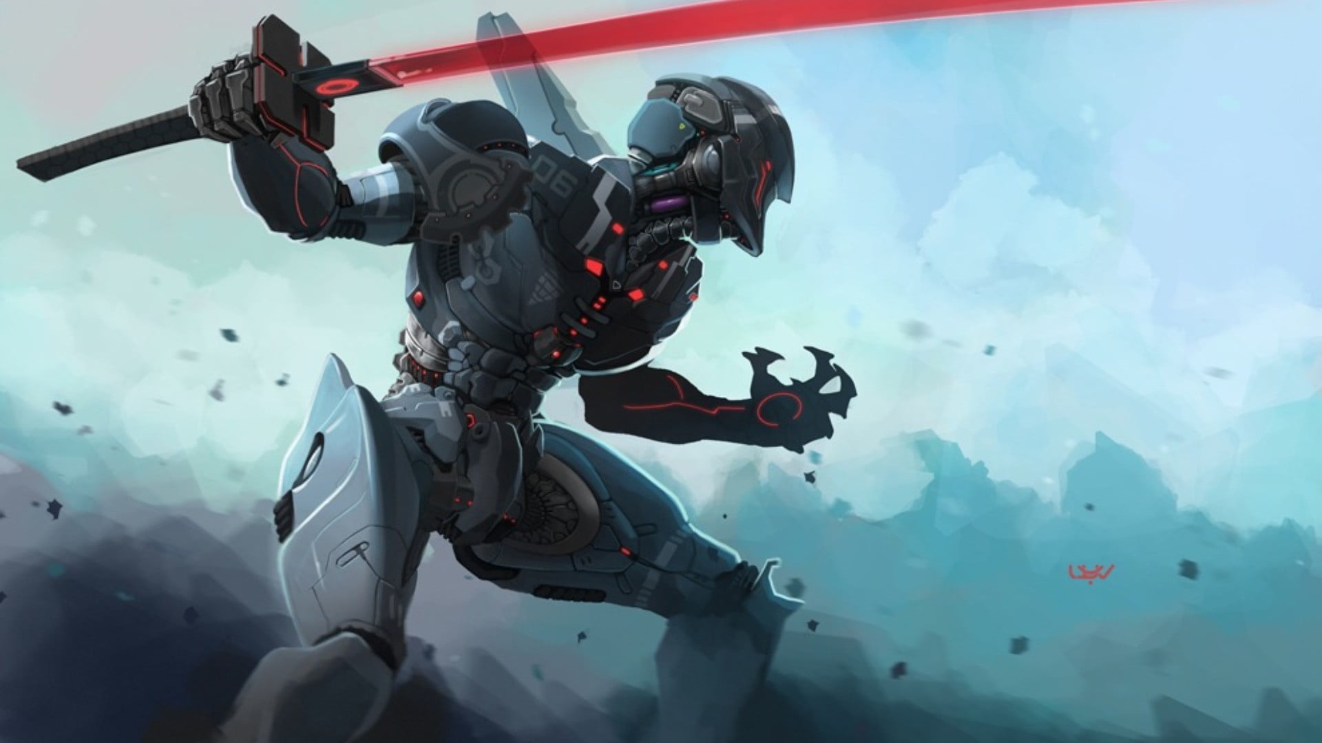 Gray robot character with red sword digital wallpaper HD wallpaper |  Wallpaper Flare