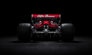 red and black Alfa Romeo race car HD wallpaper