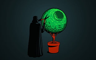 Darth Vader trimming plant artwork, Darth Vader, Death Star, humor, Star Wars