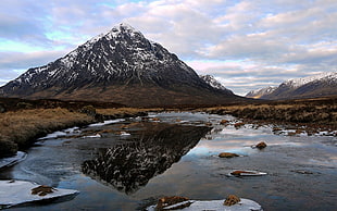 mountain covered with snow, mountains, reflection, landscape, lake