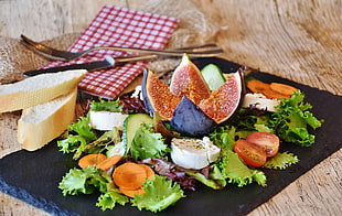 vegetable salad served on black tray HD wallpaper