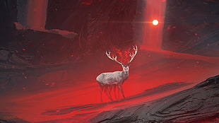 reindeer portrait, Kuldar Leement, science fiction, artwork, watermarked HD wallpaper