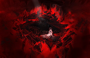 anime character illustration, blood, hell, original characters, red