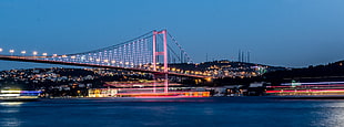 body of water with pink and black bridge photo, istanbul HD wallpaper