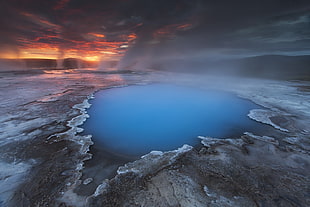 blue lake wallpaper, nature, landscape, hot spring, clouds HD wallpaper