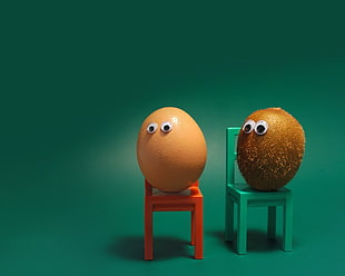 brown Kiwi and brown century egg on chair HD wallpaper
