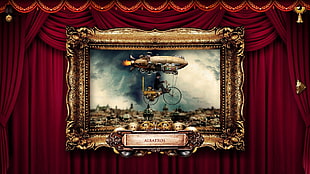 brown and black wooden photo frame, steampunk, gears, metal, Zeppelin HD wallpaper