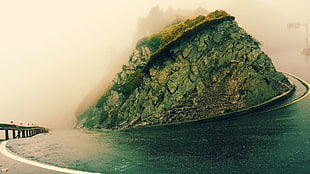 spiral road, road, mist, landscape, rain