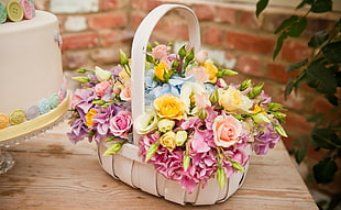 assorted color petaled flowers in basket HD wallpaper
