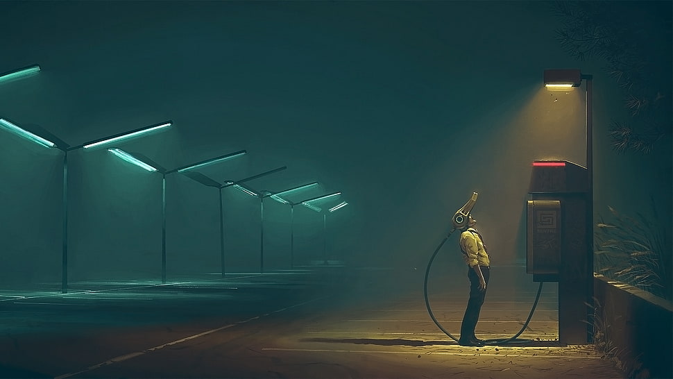 Simon Stålenhag, street light, futuristic, night HD wallpaper ...