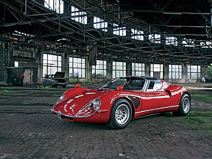 red muscle car, old car, Alfa Romeo, 1967 33 Stradale HD wallpaper