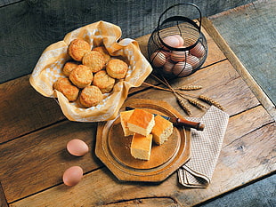 cookie on basket with organic eggs on table