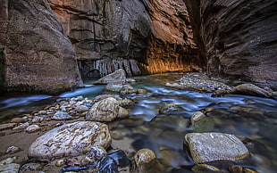 gray rocks, nature, river, water, rock