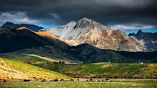 brown and gray mountain, mountains, nature, landscape, clouds HD wallpaper