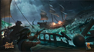 Sea of Thieves game poster, video games, pirates, Sea of Thieves, ship HD wallpaper
