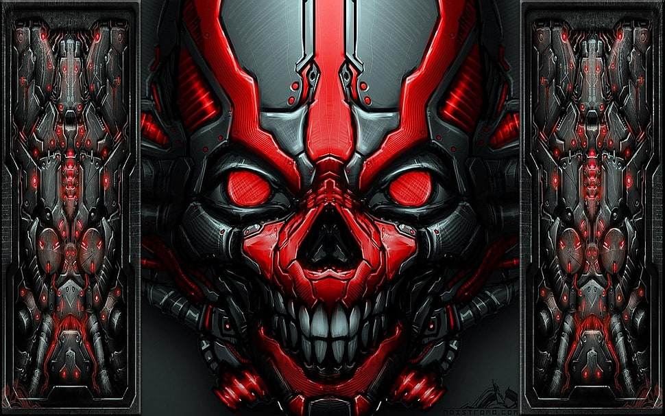 red and black character decor, skull HD wallpaper