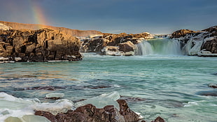 blue waterfalls photo, iceland HD wallpaper