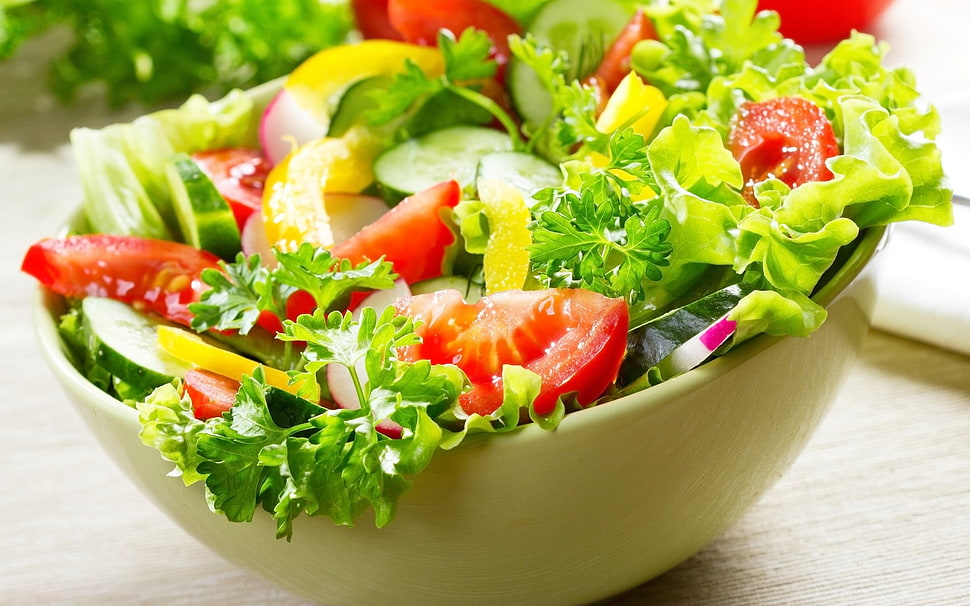 bowl full of salad dish HD wallpaper