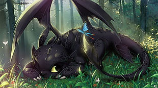 How To Train Your Dragon lying in grass illustration HD wallpaper