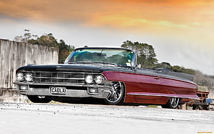red convertible coupe, lowrider, Oldtimer, car, red cars HD wallpaper