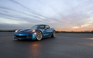 blue convertible coupe, car, Chevrolet Corvette C6, blue cars