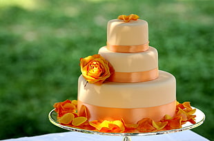 white and beige 3-tier cake HD wallpaper