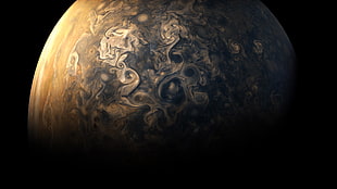 gray and brown planet digital wallpaper, Jupiter, atmosphere, planet, black background HD wallpaper