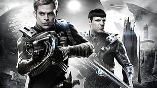 Star Trek digital wallpaper, movies, monochrome, Star Trek Into Darkness, Chris Pine