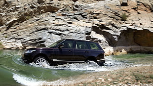 blue SUV, Range Rover, water, car, vehicle HD wallpaper