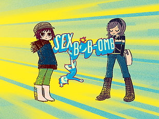 three illustration of female characters with text overlay, Scott Pilgrim vs. the World, movies, artwork