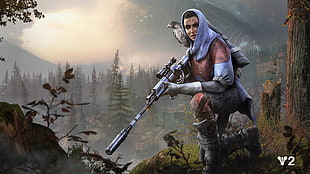 female character carrying sniping rifle digital wallpaper
