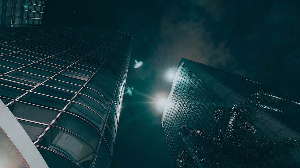 Low angle photography of buildings, cityscape, city lights, lights, sky