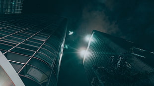 low angle photography of buildings, cityscape, city lights, lights, sky