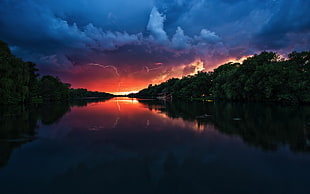 body of water, nature, sunset