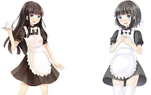 two black haired female wearing apron anime characters HD wallpaper