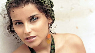 woman wearing green halter-neck bandana HD wallpaper