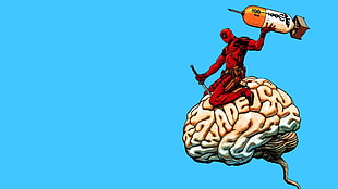 DeadPool on white brain illustration HD wallpaper