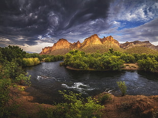 body of water, landscape, nature, river, mountains