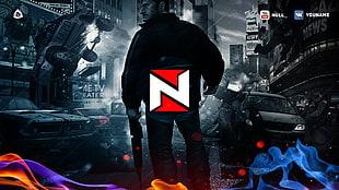 man holding gun digital wallpaper, Grand Theft Auto V, logotype, Grand Theft Auto, Grand Theft Auto IV HD wallpaper