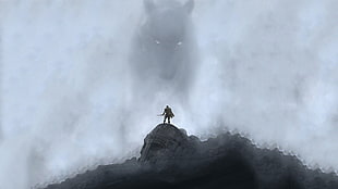 gladiator standing on rock digital wallpaper, artwork, fantasy art, wolf, Fenrir HD wallpaper