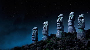moai statues, Moai, Easter Island HD wallpaper