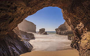 brown rock formations, beach, nature, landscape, sea