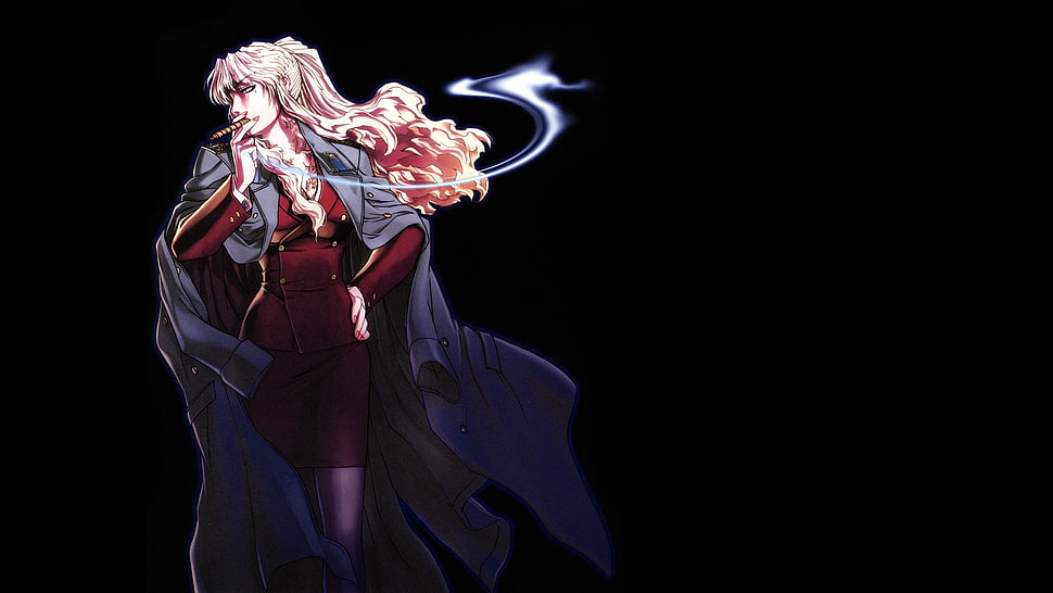 long haired smoking female anime character HD wallpaper